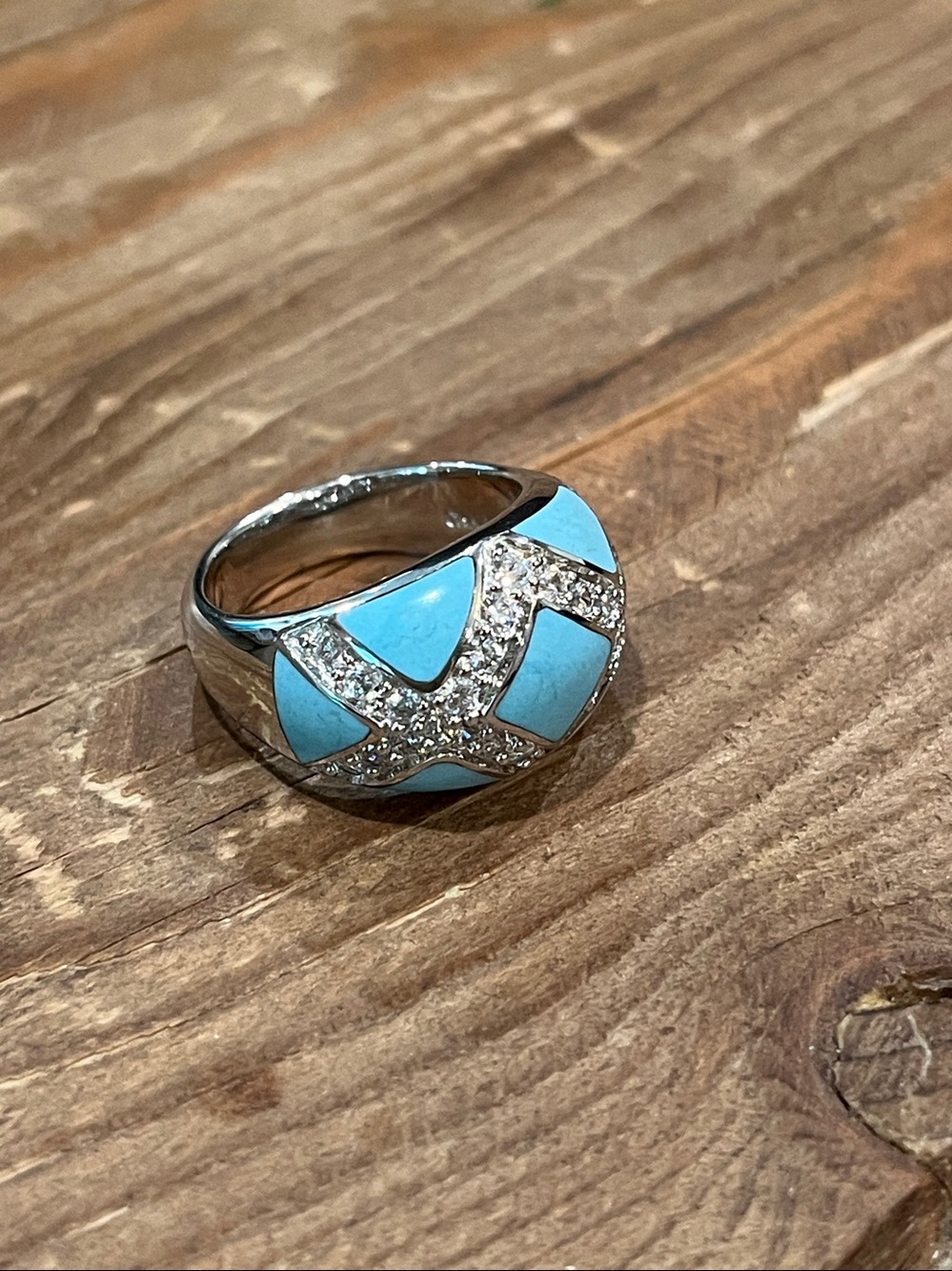 Turquoise Enamel and Crystal Dome sterling Ring - Women Jewelry